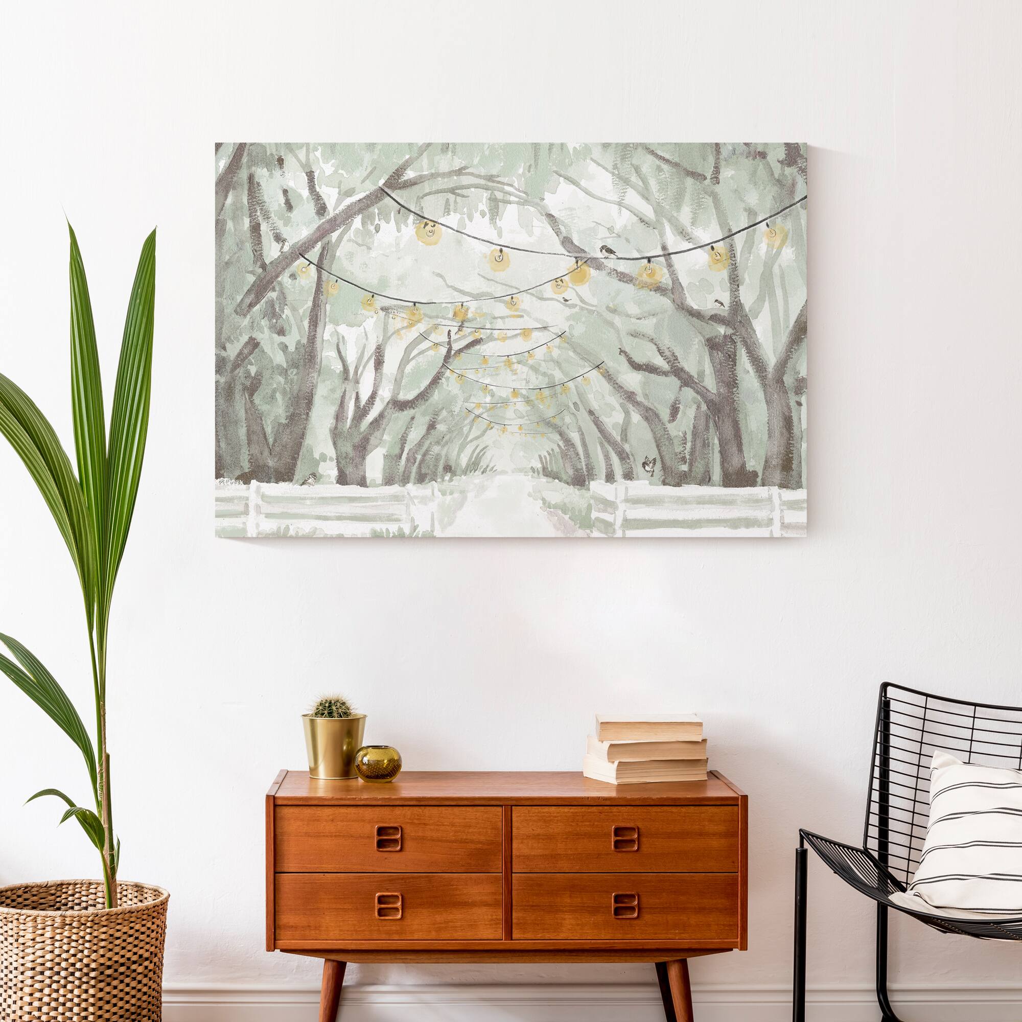 String Lights Tree Path Canvas Wall Art